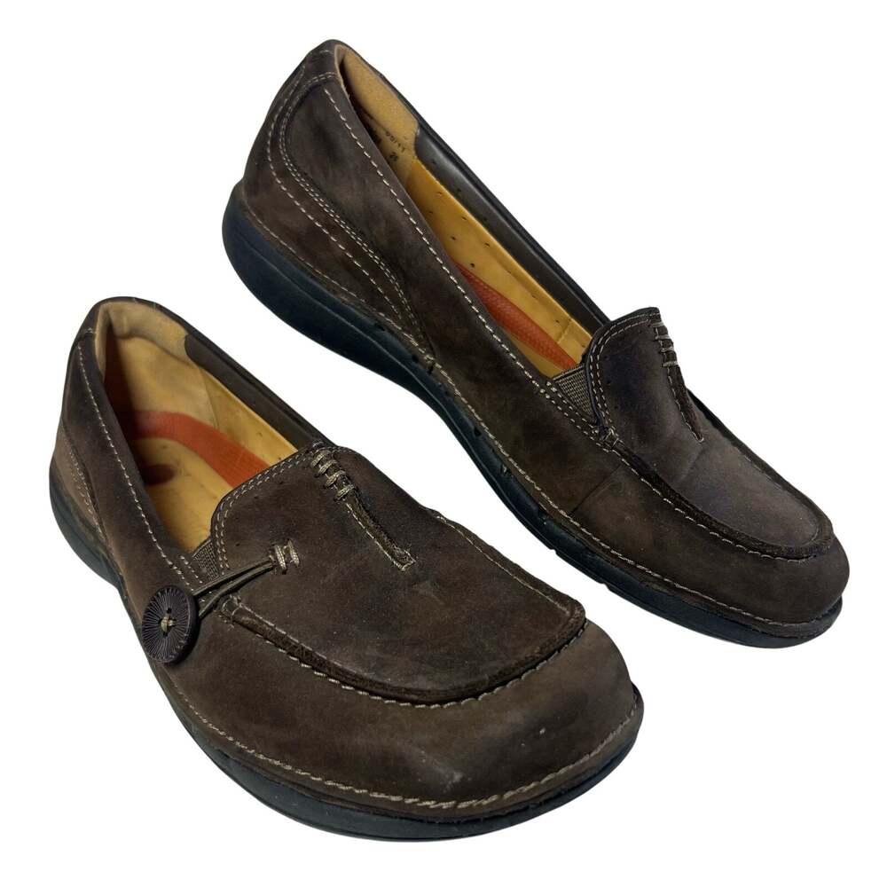 Unstructured By Clarks Slip-On Loafer Shoe Brown Suede Leather UnLoop Size 7.5
